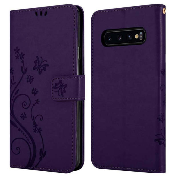 Cadorabo Hoesje geschikt voor Samsung Galaxy S10 PLUS in BLOEMEN DONKER PAARS - Beschermhoes Case Cover Bloemen