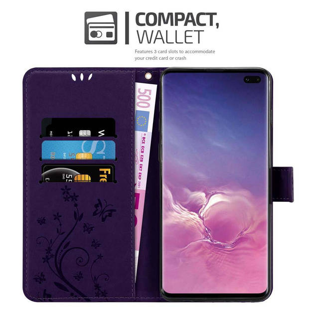 Cadorabo Hoesje geschikt voor Samsung Galaxy S10 PLUS in BLOEMEN DONKER PAARS - Beschermhoes Case Cover Bloemen