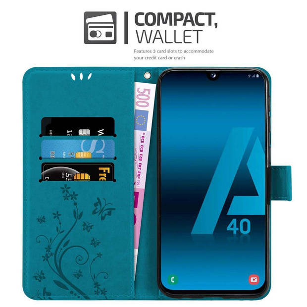 Cadorabo Hoesje geschikt voor Samsung Galaxy A40 in BLOEMEN BLAUW - Beschermhoes Case Cover Bloemen magnetische sluiting