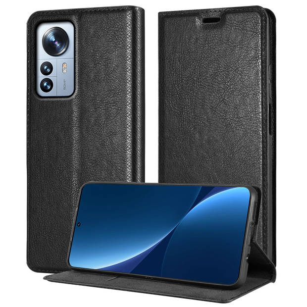 Cadorabo Hoesje geschikt voor Xiaomi 12 PRO in ZWARTE NACHT - Beschermhoes Case magnetische sluiting Cover