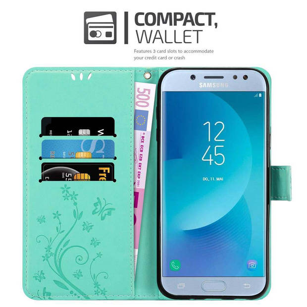 Cadorabo Hoesje geschikt voor Samsung Galaxy J5 2017 in BLOEMEN TURKOOIS - Beschermhoes Case Cover Bloemen magnetische