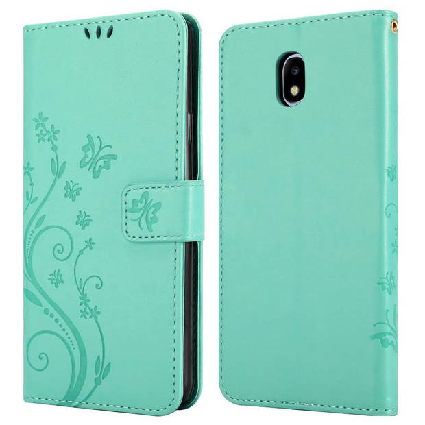 Cadorabo Hoesje geschikt voor Samsung Galaxy J5 2017 in BLOEMEN TURKOOIS - Beschermhoes Case Cover Bloemen magnetische