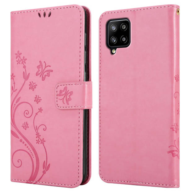 Cadorabo Hoesje geschikt voor Samsung Galaxy A42 5G / M42 5G in BLOEMEN ROZE - Beschermhoes Case Cover Bloemen