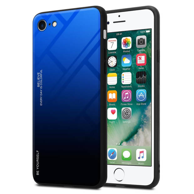 Cadorabo Hoesje geschikt voor Apple iPhone 7 / 7S / 8 / SE 2020 in BLAUW - ZWART - Tweekleurige beschermhoes