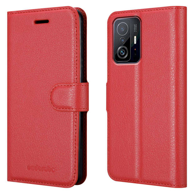 Cadorabo Hoesje geschikt voor Xiaomi 11T / 11T PRO in KARMIJN ROOD - Beschermhoes Cover magnetische sluiting Case