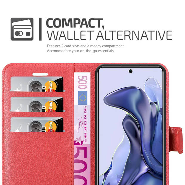 Cadorabo Hoesje geschikt voor Xiaomi 11T / 11T PRO in KARMIJN ROOD - Beschermhoes Cover magnetische sluiting Case