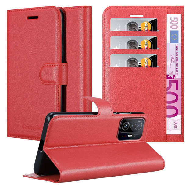 Cadorabo Hoesje geschikt voor Xiaomi 11T / 11T PRO in KARMIJN ROOD - Beschermhoes Cover magnetische sluiting Case