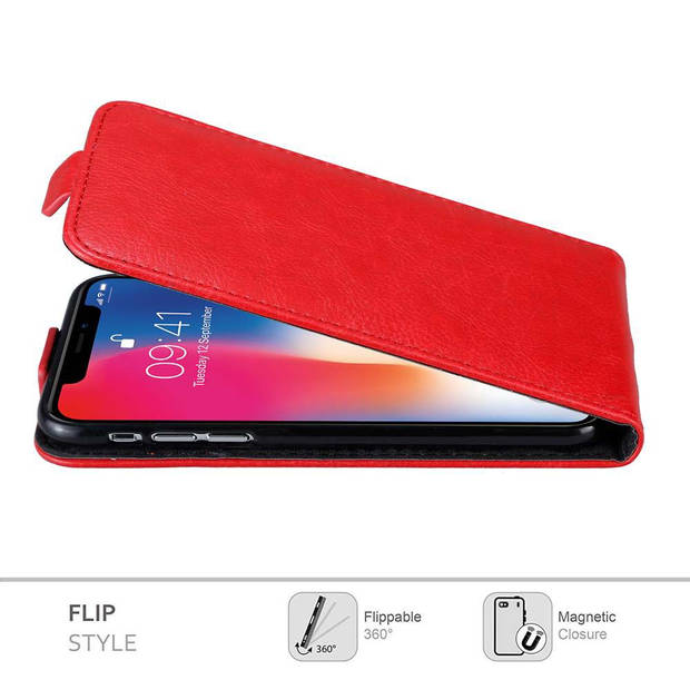 Cadorabo Hoesje geschikt voor Apple iPhone X / XS in APPEL ROOD - Beschermhoes Flip Case Cover magnetische sluiting