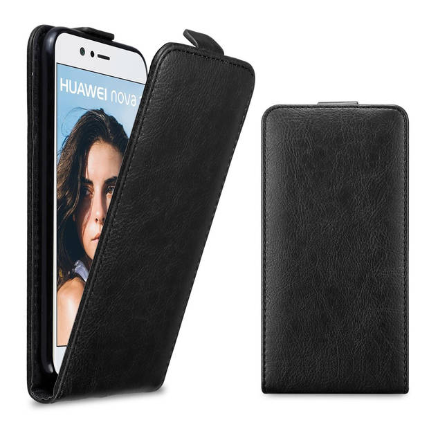 Cadorabo Hoesje geschikt voor Huawei NOVA 2 in ZWARTE NACHT - Beschermhoes Flip Case Cover magnetische sluiting