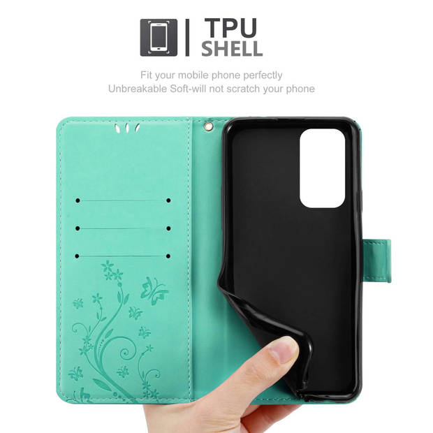 Cadorabo Hoesje geschikt voor OnePlus 9 PRO in BLOEMEN TURKOOIS - Beschermhoes Case Cover Bloemen magnetische sluiting