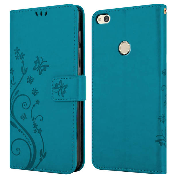 Cadorabo Hoesje geschikt voor Huawei P8 LITE 2017 / P9 LITE 2017 in BLOEMEN BLAUW - Beschermhoes Case Cover Bloemen