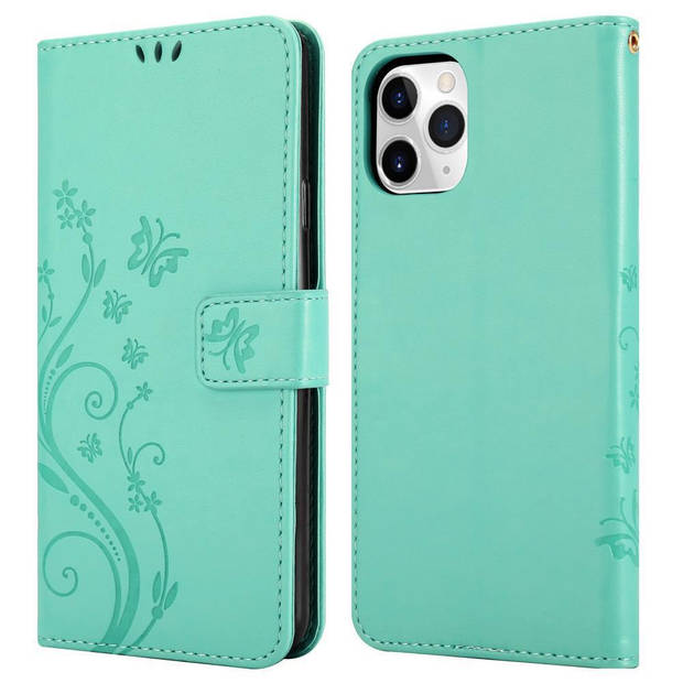 Cadorabo Hoesje geschikt voor Apple iPhone 11 PRO MAX in BLOEMEN TURKOOIS - Beschermhoes Case Cover Bloemen magnetische