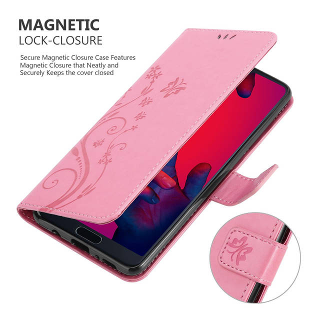 Cadorabo Hoesje geschikt voor Huawei P20 PRO / P20 PLUS in BLOEMEN ROZE - Beschermhoes Case Cover Bloemen magnetische