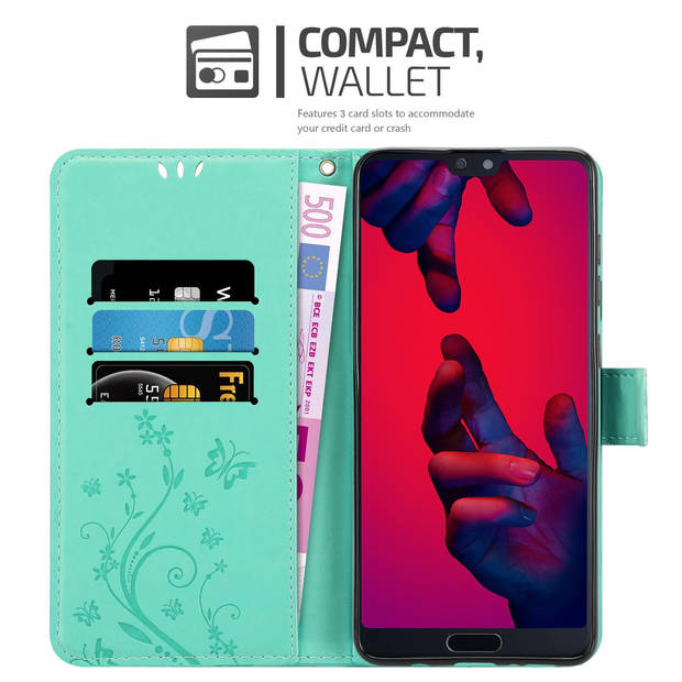 Cadorabo Hoesje geschikt voor Huawei P20 PRO / P20 PLUS in BLOEMEN TURKOOIS - Beschermhoes Case Cover Bloemen