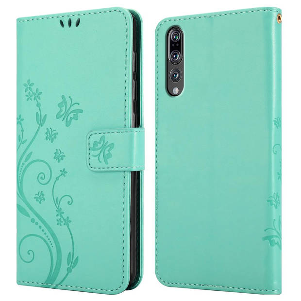 Cadorabo Hoesje geschikt voor Huawei P20 PRO / P20 PLUS in BLOEMEN TURKOOIS - Beschermhoes Case Cover Bloemen