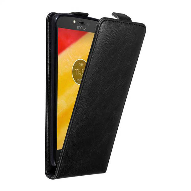 Cadorabo Hoesje geschikt voor Motorola MOTO C PLUS in ZWARTE NACHT - Beschermhoes Flip Case Cover magnetische sluiting