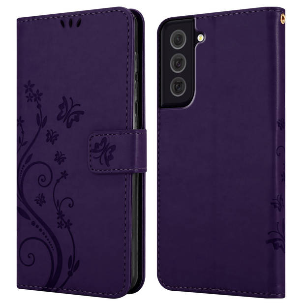 Cadorabo Hoesje geschikt voor Samsung Galaxy S22 PLUS in BLOEMEN DONKER PAARS - Beschermhoes Case Cover Bloemen