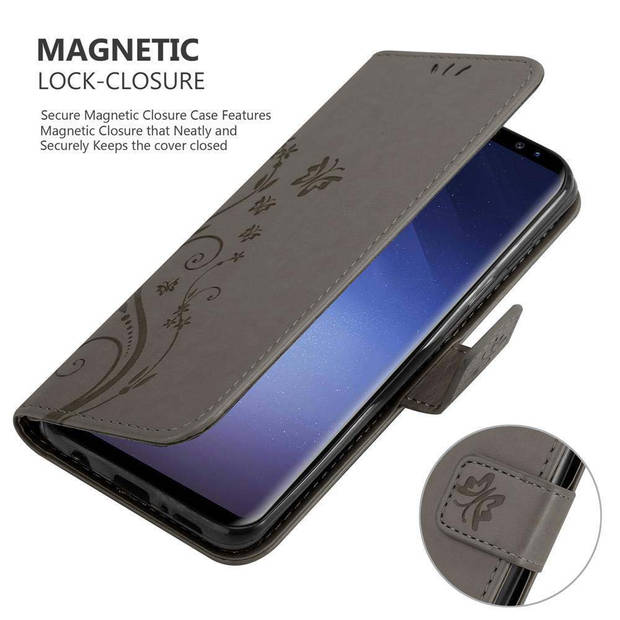 Cadorabo Hoesje geschikt voor Samsung Galaxy S9 in BLOEMEN GRIJS - Beschermhoes Case Cover Bloemen magnetische sluiting