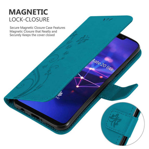 Cadorabo Hoesje geschikt voor Huawei MATE 20 LITE in BLOEMEN BLAUW - Beschermhoes Case Cover Bloemen magnetische