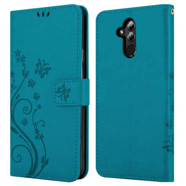 Cadorabo Hoesje geschikt voor Huawei MATE 20 LITE in BLOEMEN BLAUW - Beschermhoes Case Cover Bloemen magnetische