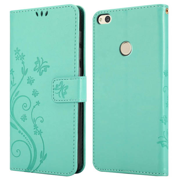 Cadorabo Hoesje geschikt voor Huawei P8 LITE 2017 / P9 LITE 2017 in BLOEMEN TURKOOIS - Beschermhoes Case Cover Bloemen