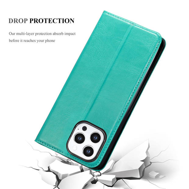 Cadorabo Hoesje geschikt voor Apple iPhone 13 PRO MAX in BENZINE TURKOOIS - Beschermhoes Case magnetische sluiting Cover