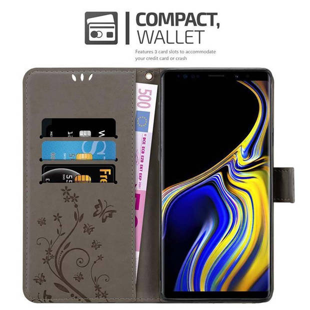 Cadorabo Hoesje geschikt voor Samsung Galaxy NOTE 9 in BLOEMEN GRIJS - Beschermhoes Case Cover Bloemen magnetische