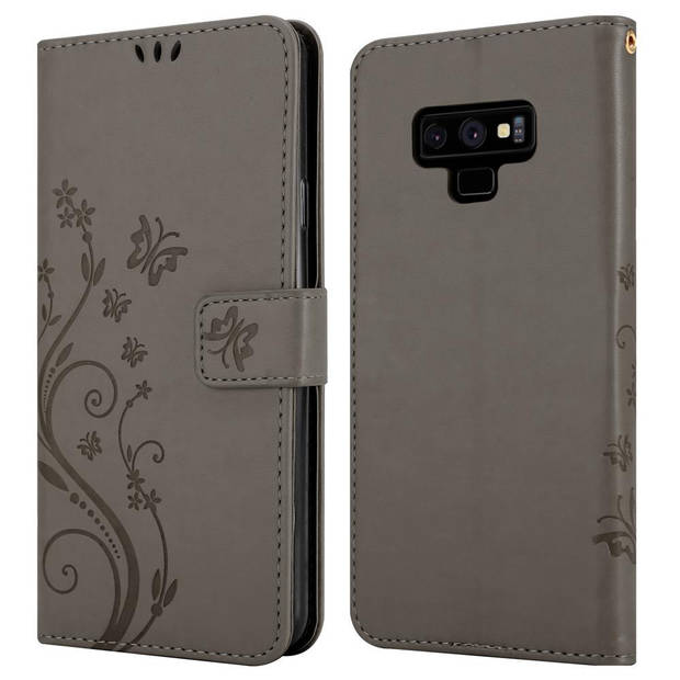 Cadorabo Hoesje geschikt voor Samsung Galaxy NOTE 9 in BLOEMEN GRIJS - Beschermhoes Case Cover Bloemen magnetische