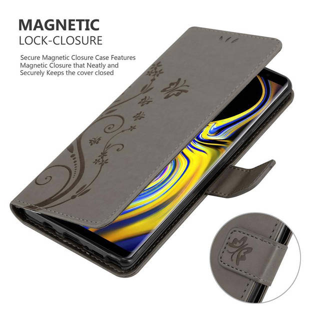 Cadorabo Hoesje geschikt voor Samsung Galaxy NOTE 9 in BLOEMEN GRIJS - Beschermhoes Case Cover Bloemen magnetische