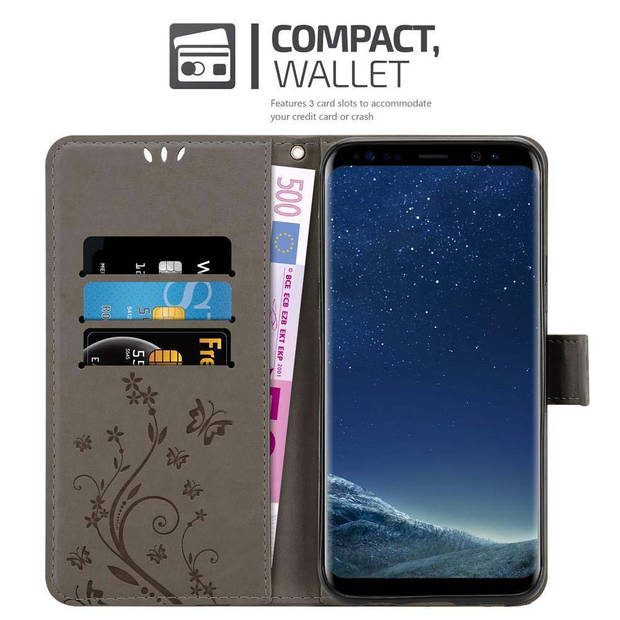 Cadorabo Hoesje geschikt voor Samsung Galaxy S8 PLUS in BLOEMEN GRIJS - Beschermhoes Case Cover Bloemen magnetische