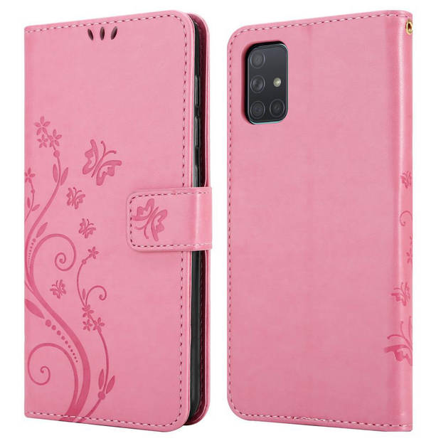 Cadorabo Hoesje geschikt voor Samsung Galaxy A71 4G in BLOEMEN ROZE - Beschermhoes Case Cover Bloemen magnetische