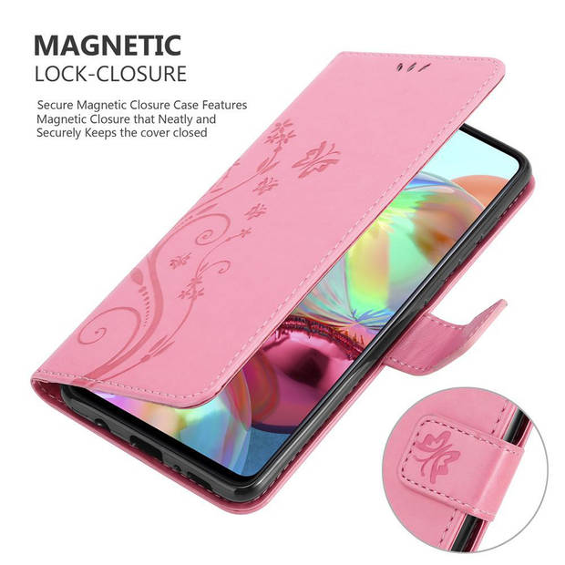Cadorabo Hoesje geschikt voor Samsung Galaxy A71 4G in BLOEMEN ROZE - Beschermhoes Case Cover Bloemen magnetische