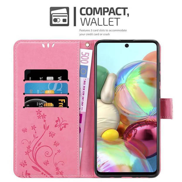 Cadorabo Hoesje geschikt voor Samsung Galaxy A71 4G in BLOEMEN ROZE - Beschermhoes Case Cover Bloemen magnetische