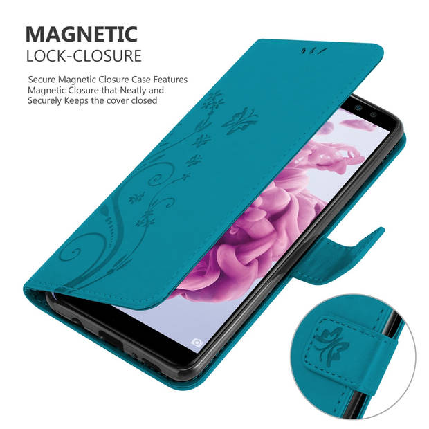 Cadorabo Hoesje geschikt voor Huawei MATE 10 LITE in BLOEMEN BLAUW - Beschermhoes Case Cover Bloemen magnetische