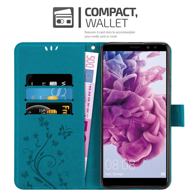 Cadorabo Hoesje geschikt voor Huawei MATE 10 LITE in BLOEMEN BLAUW - Beschermhoes Case Cover Bloemen magnetische