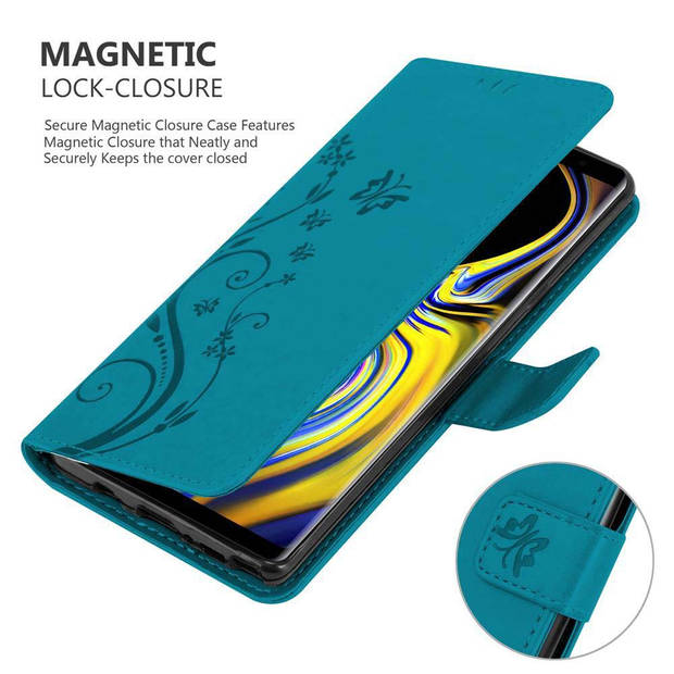 Cadorabo Hoesje geschikt voor Samsung Galaxy NOTE 9 in BLOEMEN BLAUW - Beschermhoes Case Cover Bloemen magnetische