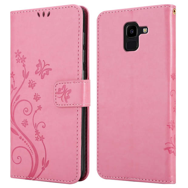 Cadorabo Hoesje geschikt voor Samsung Galaxy J6 2018 in BLOEMEN ROZE - Beschermhoes Case Cover Bloemen magnetische