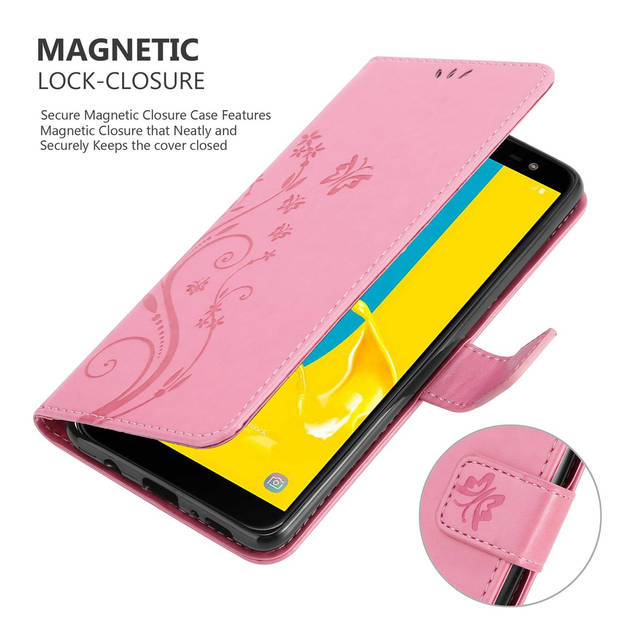 Cadorabo Hoesje geschikt voor Samsung Galaxy J6 2018 in BLOEMEN ROZE - Beschermhoes Case Cover Bloemen magnetische