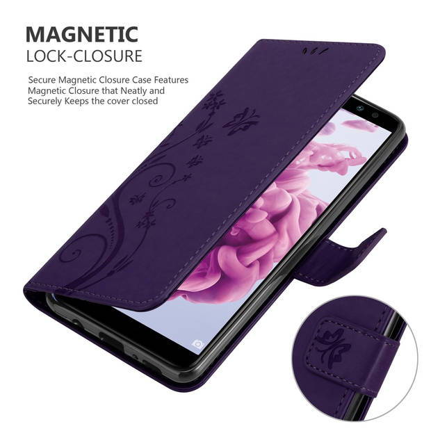Cadorabo Hoesje geschikt voor Huawei MATE 10 LITE in BLOEMEN DONKER PAARS - Beschermhoes Case Cover Bloemen magnetische