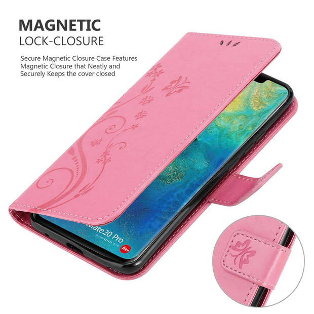 Cadorabo Hoesje geschikt voor Huawei MATE 20 PRO in BLOEMEN ROZE - Beschermhoes Case Cover Bloemen magnetische sluiting