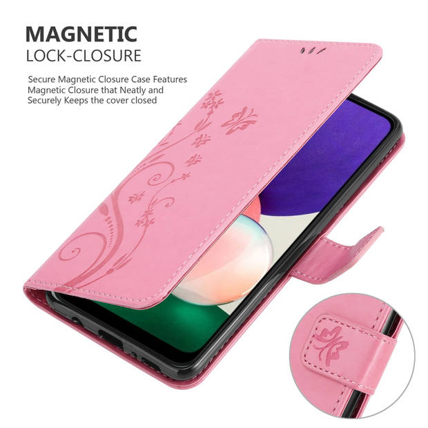 Cadorabo Hoesje geschikt voor Samsung Galaxy A22 5G in BLOEMEN ROZE - Beschermhoes Case Cover Bloemen magnetische