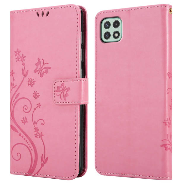 Cadorabo Hoesje geschikt voor Samsung Galaxy A22 5G in BLOEMEN ROZE - Beschermhoes Case Cover Bloemen magnetische