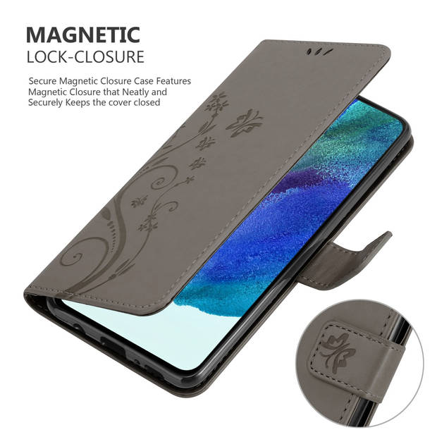 Cadorabo Hoesje geschikt voor Samsung Galaxy S22 in BLOEMEN GRIJS - Beschermhoes Case Cover Bloemen magnetische sluiting