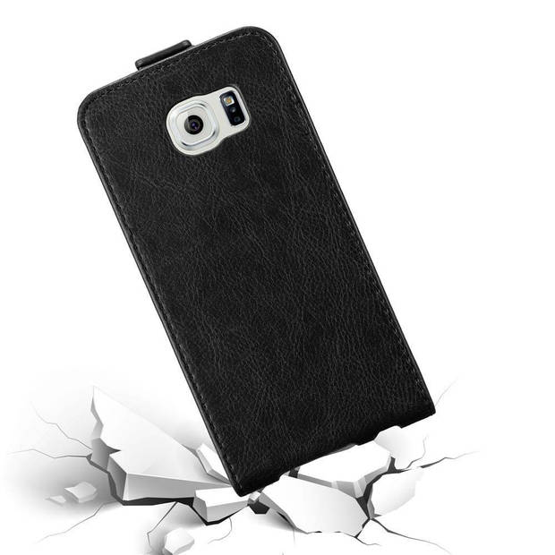 Cadorabo Hoesje geschikt voor Samsung Galaxy S6 in ZWARTE NACHT - Beschermhoes Flip Case Cover magnetische sluiting