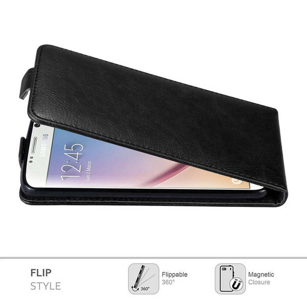 Cadorabo Hoesje geschikt voor Samsung Galaxy S6 in ZWARTE NACHT - Beschermhoes Flip Case Cover magnetische sluiting