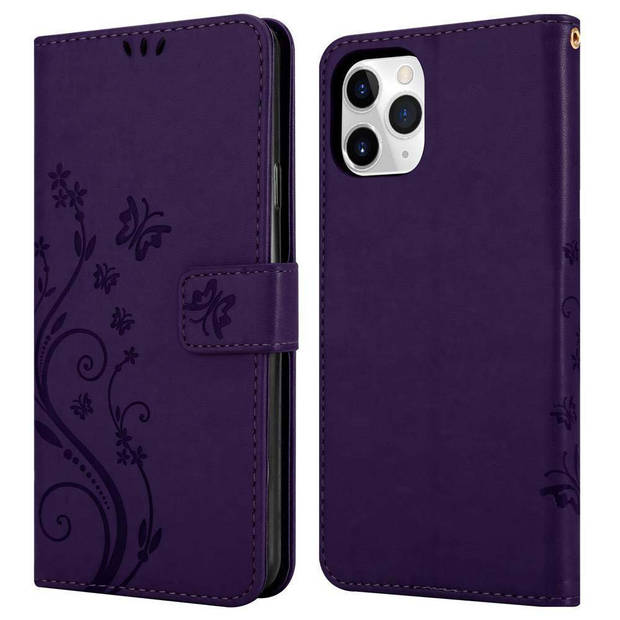 Cadorabo Hoesje geschikt voor Apple iPhone 11 PRO MAX in BLOEMEN DONKER PAARS - Beschermhoes Case Cover Bloemen