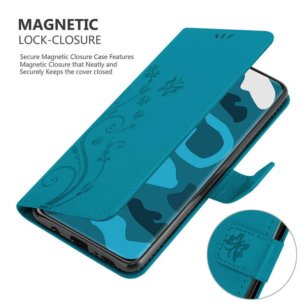 Cadorabo Hoesje geschikt voor Huawei P40 in BLOEMEN BLAUW - Beschermhoes Case Cover Bloemen magnetische sluiting