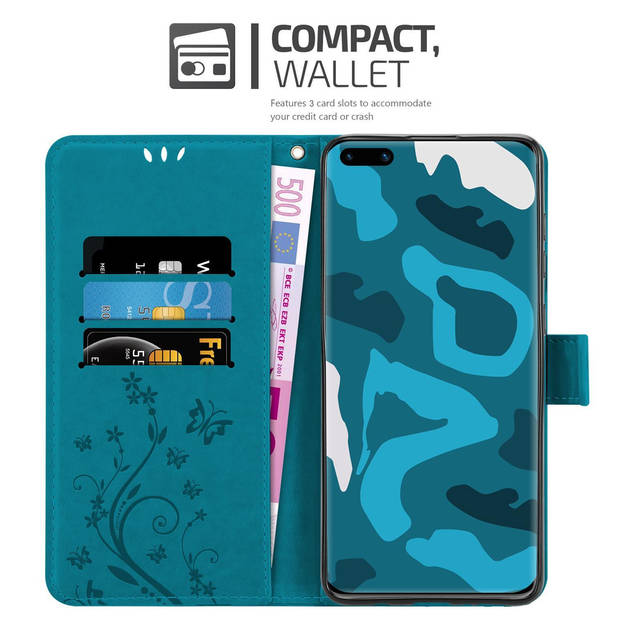 Cadorabo Hoesje geschikt voor Huawei P40 in BLOEMEN BLAUW - Beschermhoes Case Cover Bloemen magnetische sluiting