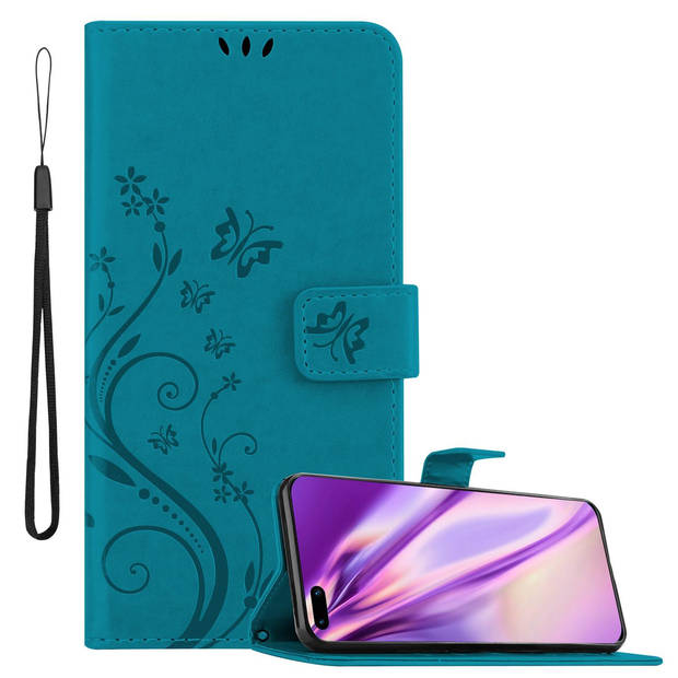 Cadorabo Hoesje geschikt voor Huawei P40 in BLOEMEN BLAUW - Beschermhoes Case Cover Bloemen magnetische sluiting