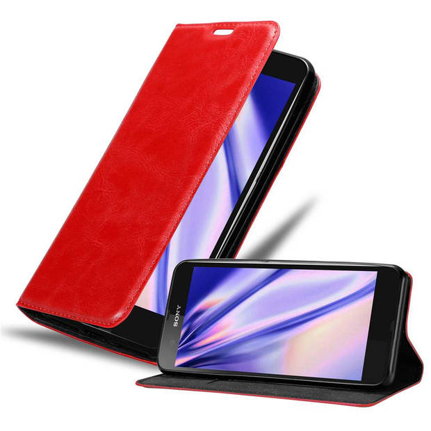 Cadorabo Hoesje geschikt voor Sony Xperia Z in APPEL ROOD - Beschermhoes Case magnetische sluiting Cover